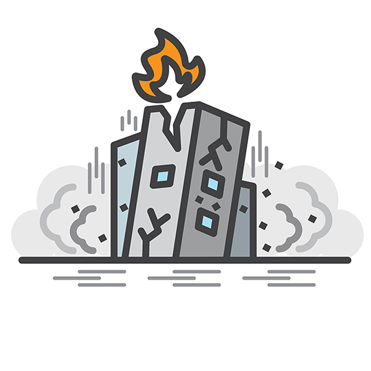 災害で倒壊する建物